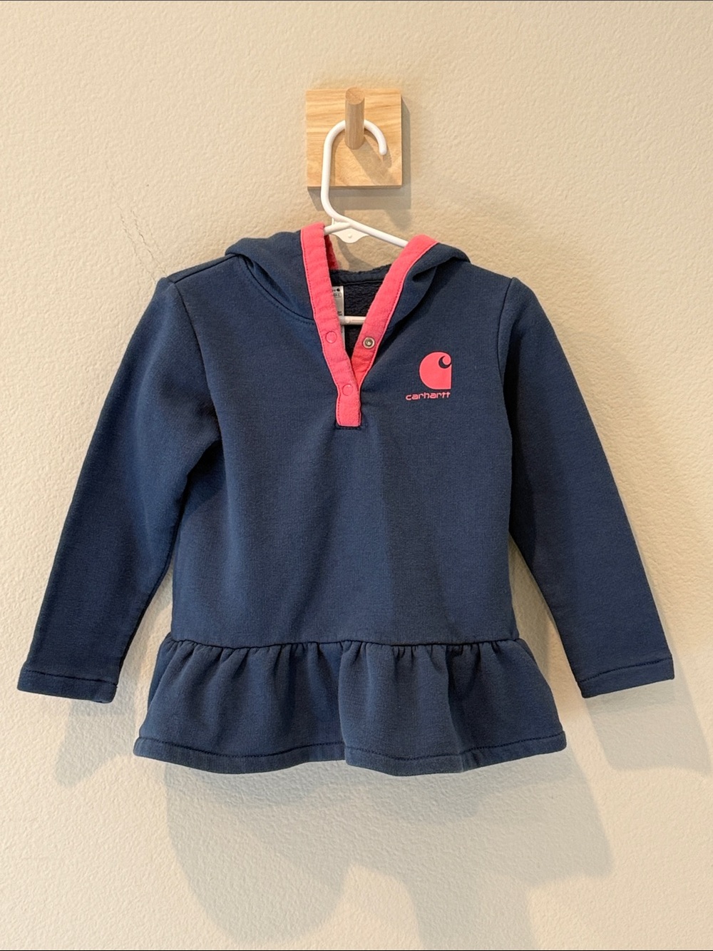 Carhartt Navy Hooded Peplum Top with Pink Trim Kids Size 2T